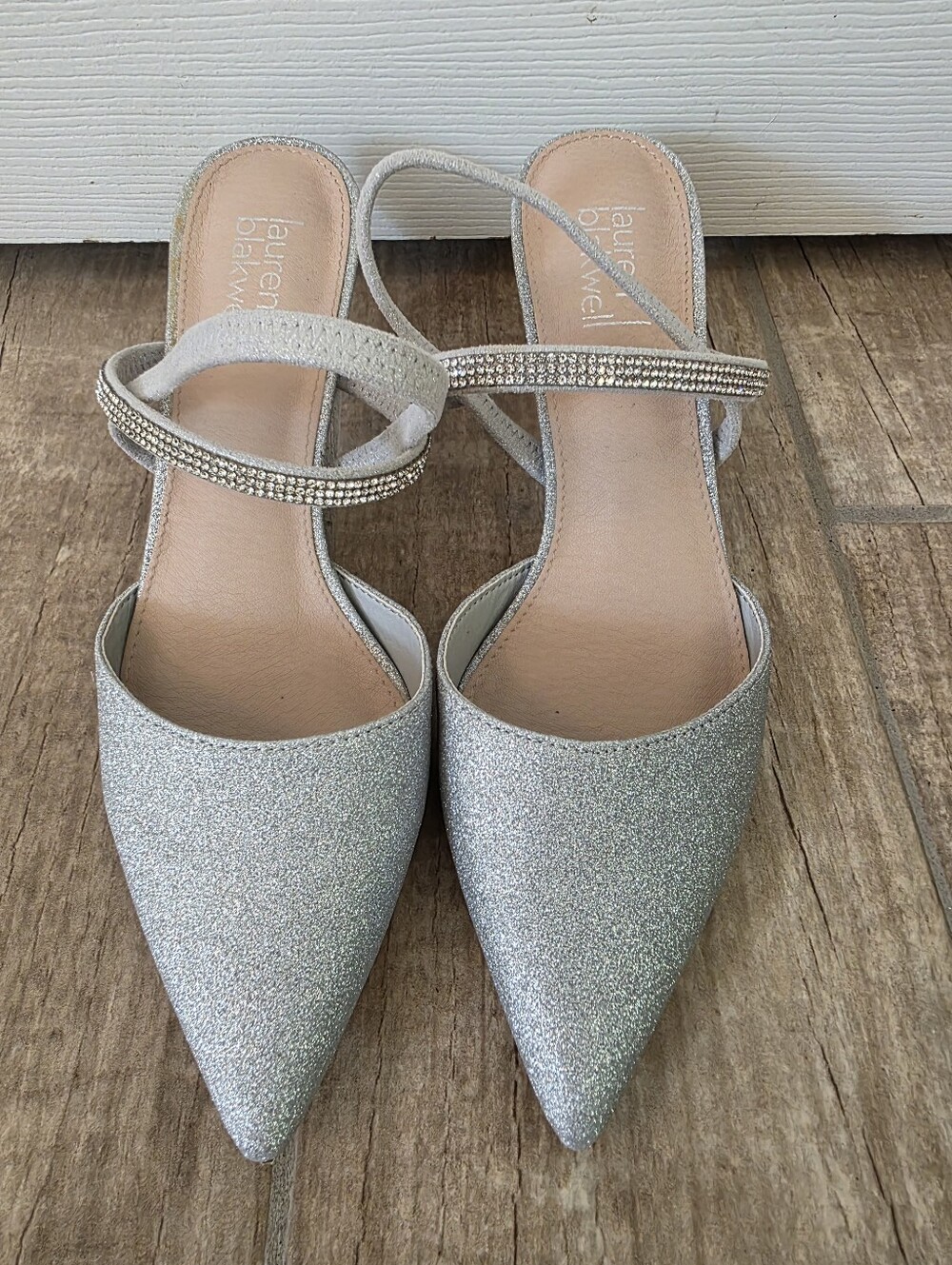 New Lauren Blakwell Silver Glitter Kitten Heels, Size 7.5